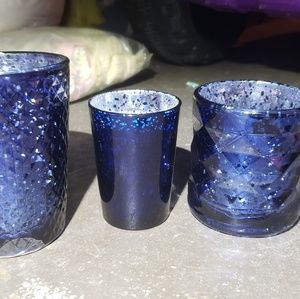 3 Blue candle holders
